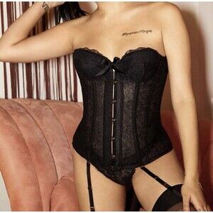 NWOT Savage X Fenty Women's Embroidered Lace Corset in Black Size XL